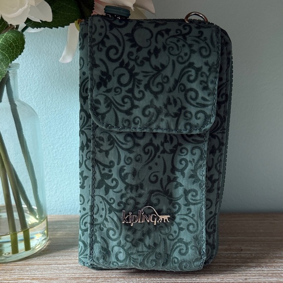 Kipling Crossbody Dark Green Floral Wallet - Picture 2 of 8